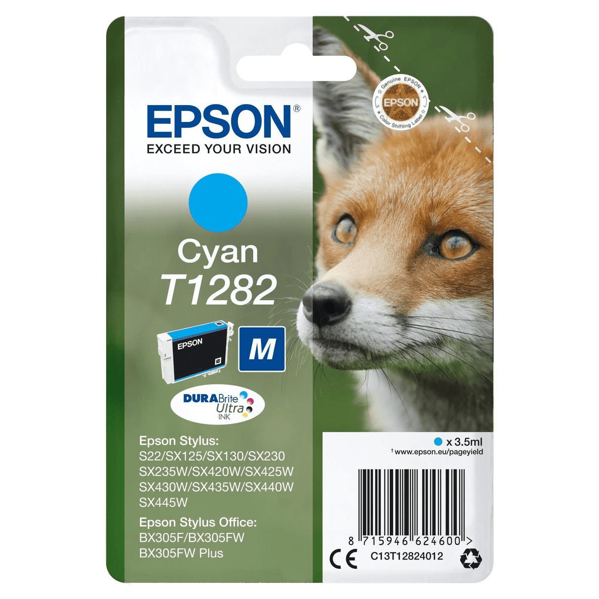 Epson T1282 DURABrite Ultra Cyan Printer Ink Cartridge Original C13T12824012 Single-pack