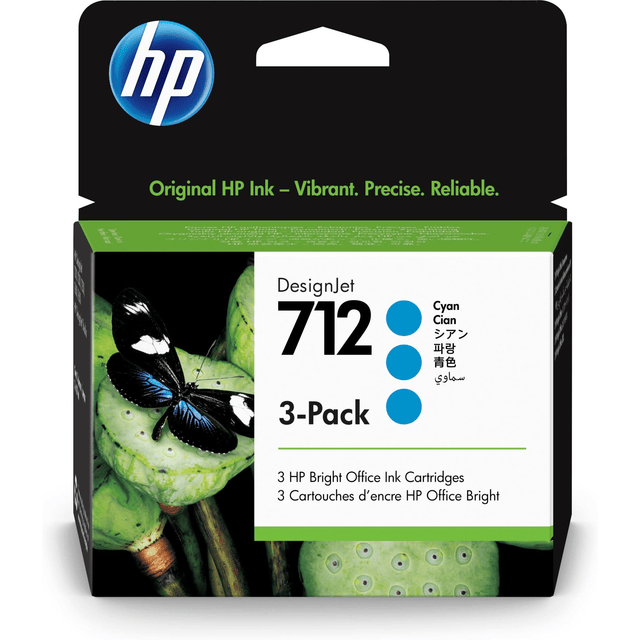 HP 712 Cyan Printer Ink Cartridge Original 3ED77A Tri-pack