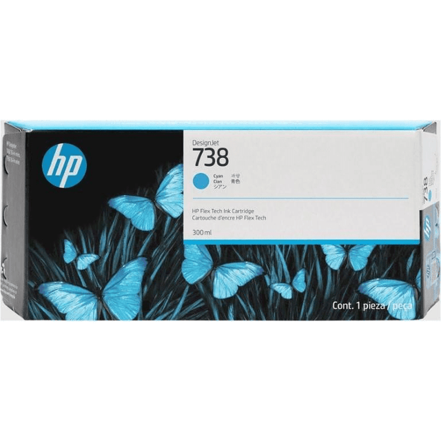 HP DesignJet 738M 300-ml Cyan Printer Ink Cartridge Original 676M9A Single-pack