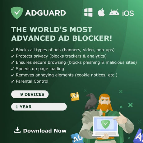 AdGuard Ad Blocker Family 9 Device 1-Year Subscription Download