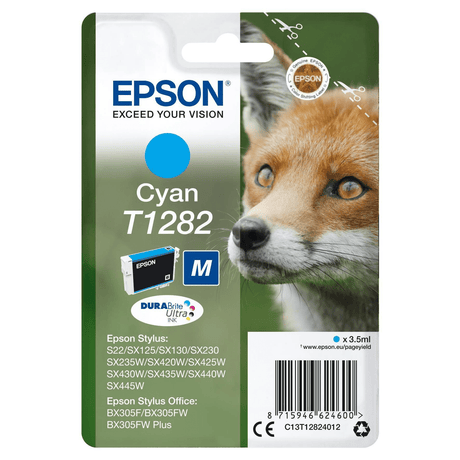 Epson T1282 DURABrite Ultra Cyan Printer Ink Cartridge Original C13T12824012 Single-pack