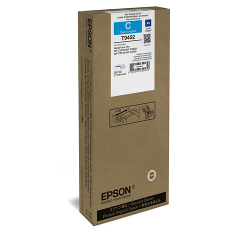 Epson T9452 38.1-ml XL for WorkForce Pro WF-C5210DW Cyan High Yield Printer Ink Cartridge Original C13T945240 Single-pack