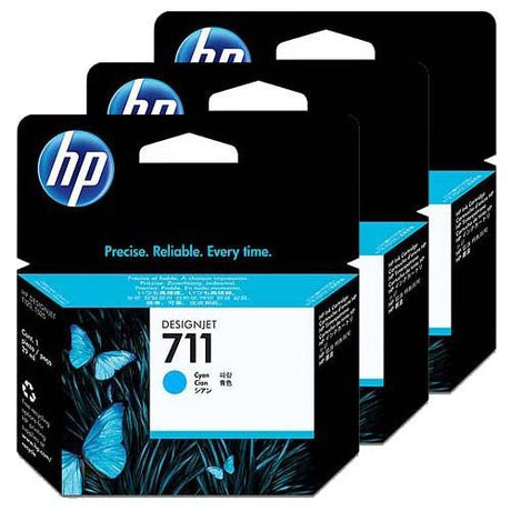 HP 711 29-ml DesignJet Cyan Printer Ink Cartridges Original CZ134A 3-pack
