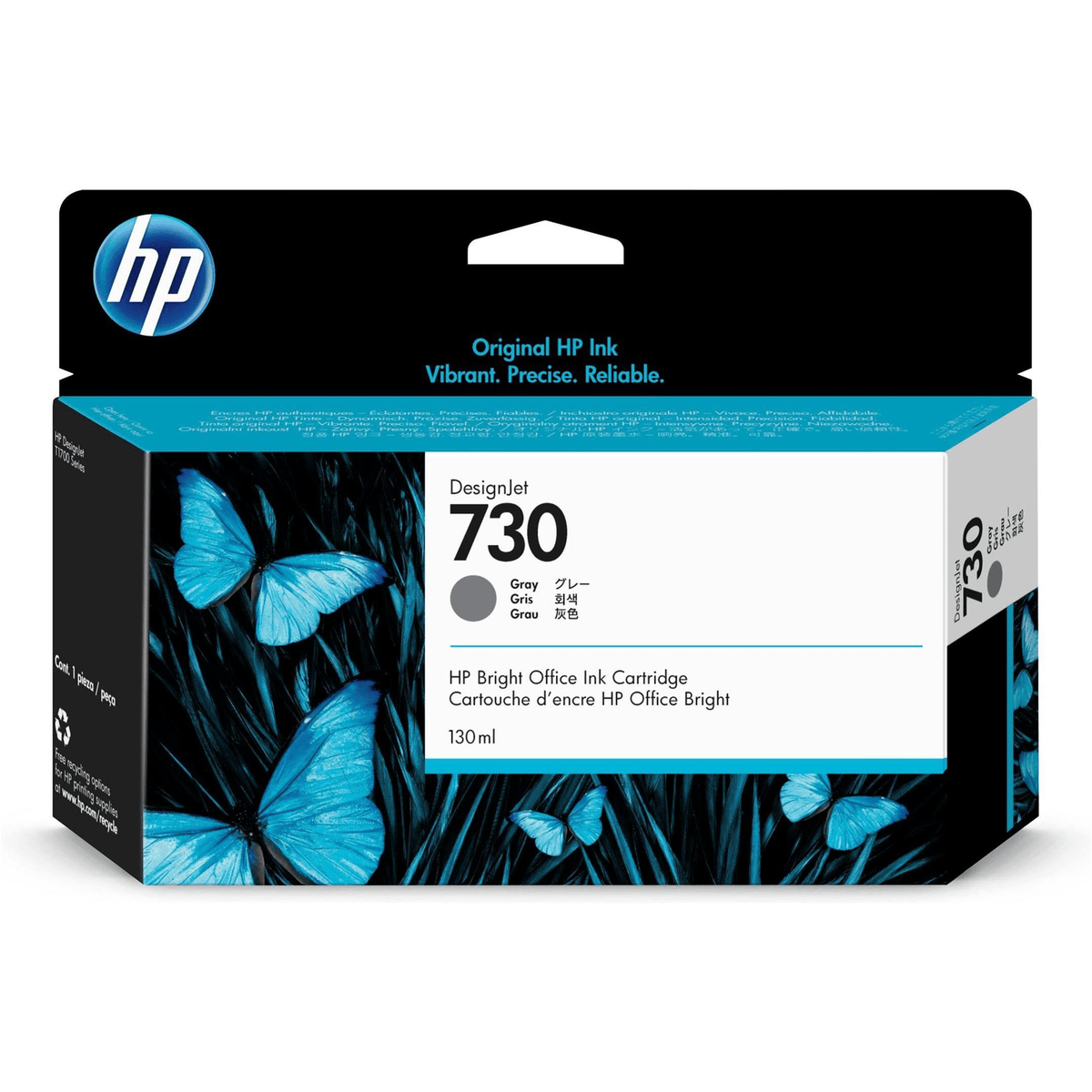 Orig Ink HP 730 130-ml DesignJet Grey Standard Yield Printer Ink Cartridge Orig ...