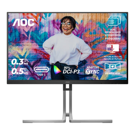 AOC U3 U27U3XD 27-inch 3840 x 2160p 4K UHD 16:9 144Hz 0.5ms LED IPS Dual Refresh Rate Graphic Pro Monitor